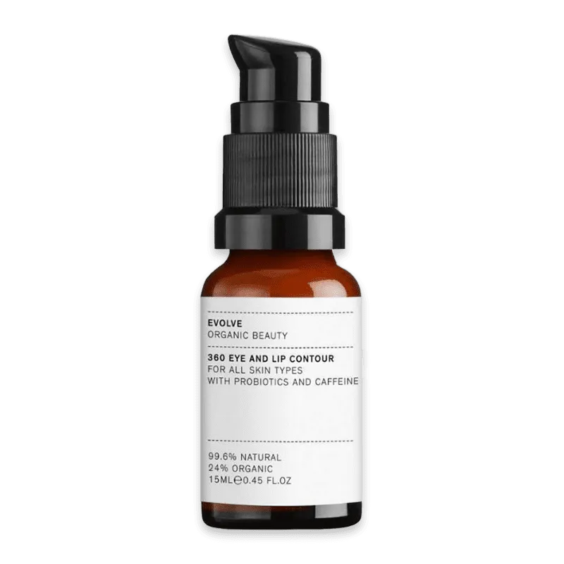 Evolve Organic Beauty 360 Eye and Lip Contour, 15ml Flasche, für alle Hauttypen, mit Probiotika und Koffein.