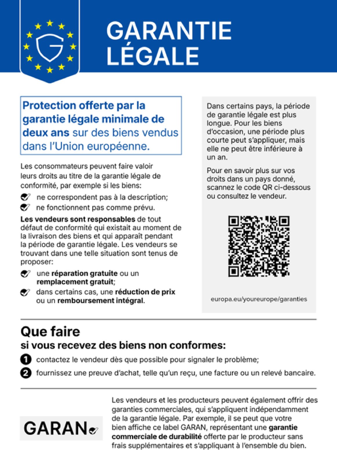 Vos droits légaux en matière de garantie