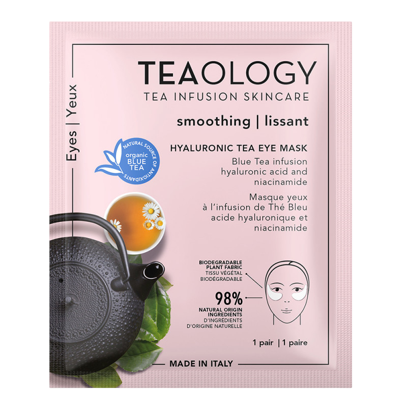 TEAOLOGY Hyaluronic Tea Eye Mask, glättend, mit blauem Tee, Hyaluronsäure und Niacinamid, 1 Paar, biologisch abbaubar, Made in Italy.