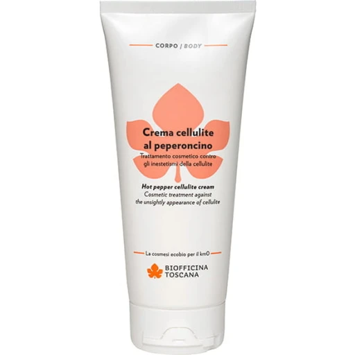 Tube der Biofficina Toscana Hot Pepper Cellulite Cream mit weißem Hintergrund.