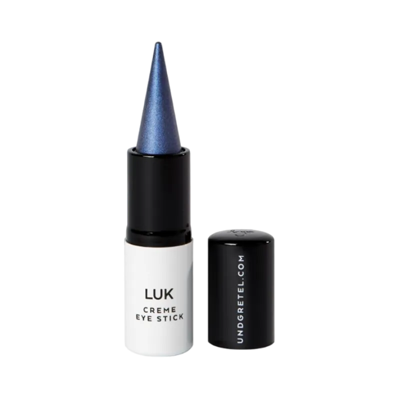 UND GRETEL LUK Creme Eye Stick in der Farbe Sapphire, geöffnete Verpackung mit abgenommenem Deckel.
