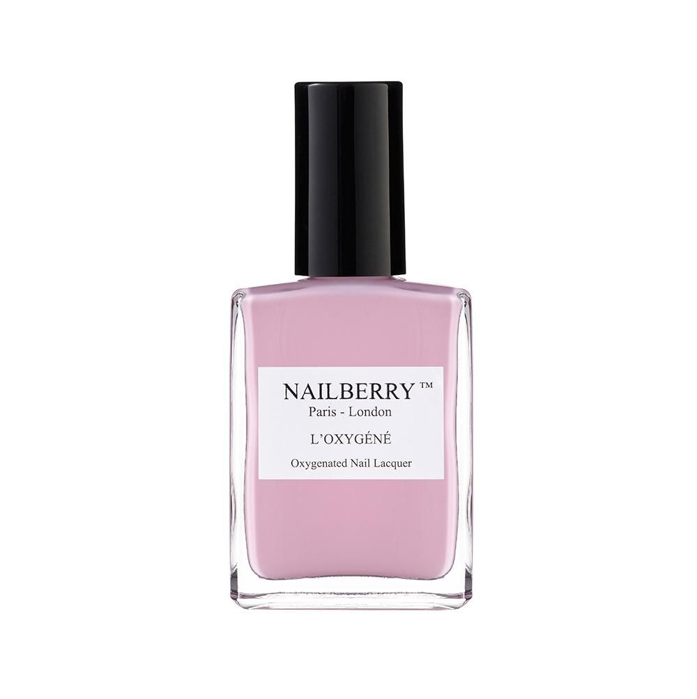 image_111522_1 Nagellackflasche von Nailberry in Rosa mit schwarzem Deckel und weißem Etikett.