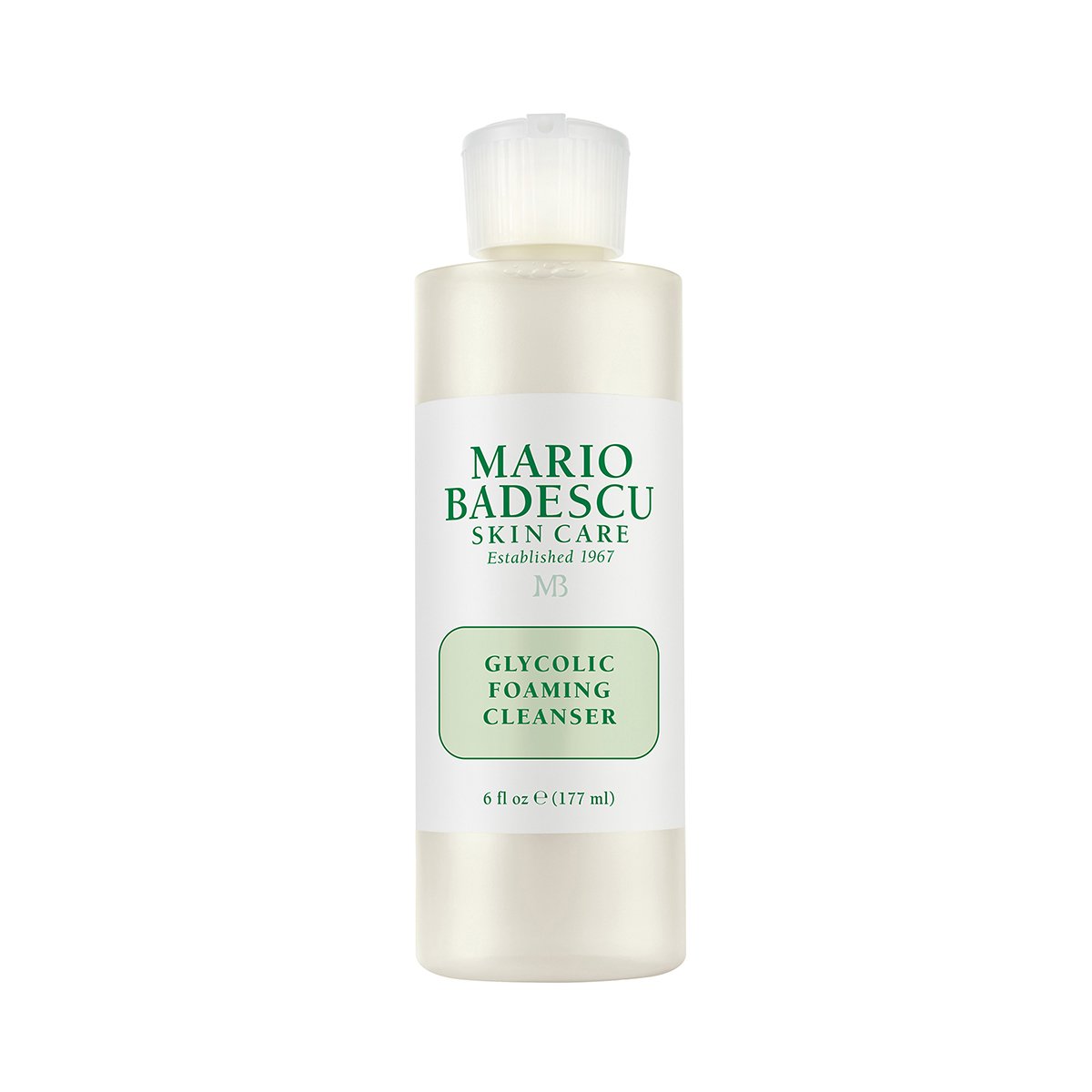 01429_0 Flasche Mario Badescu Glycolic Foaming Cleanser, 177 ml, auf weißem Hintergrund.