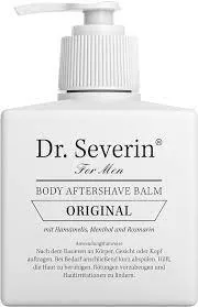 Dr. Severin Body Aftershave Balm für Männer, Original, 200 ml Flasche mit Pumpspender, enthält Hamamelis, Menthol und Rosmarin.