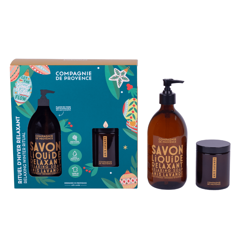 Produktbild: Compagnie de Provence Winter Relaxing Ritual Anis Lavendel Set mit Flüssigseife und Kerze.