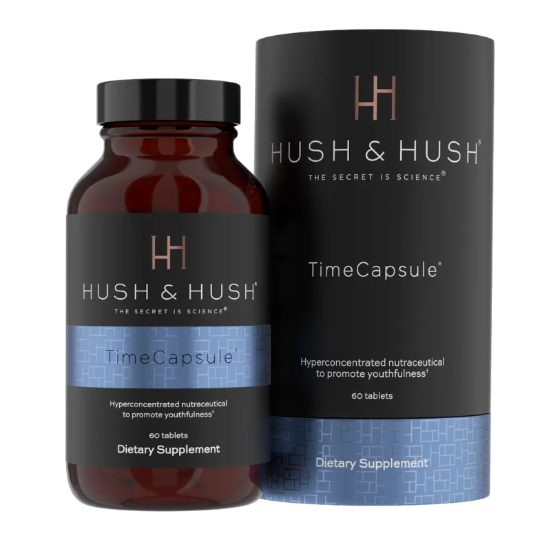 Hush & Hush TimeCapsule Nahrungsergänzungsmittel, 60 Tabletten, zur Förderung der Jugendlichkeit.