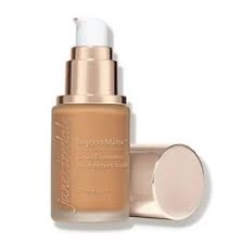 Jane Iredale Beyond Matte Liquid Foundation in goldener Flasche mit abgenommenem Deckel.