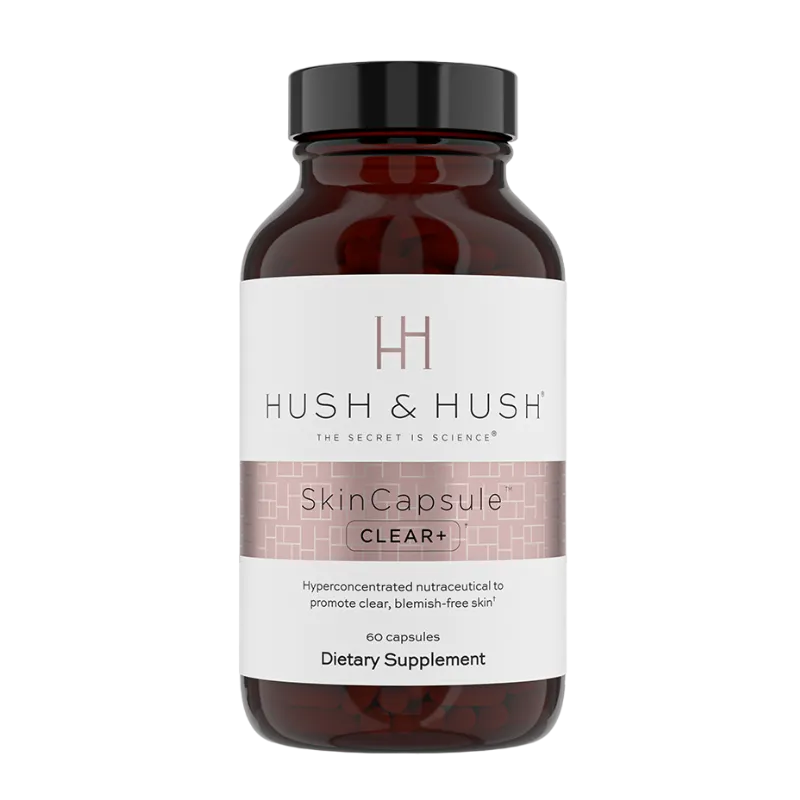 Hush & Hush SkinCapsule Clear+ Nahrungsergänzungsmittel, 60 Kapseln, zur Förderung klarer, makelloser Haut.