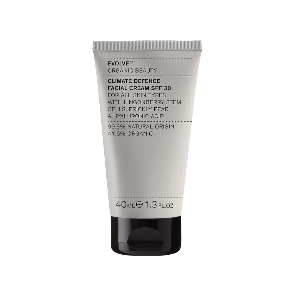 Evolve Climate Defence SPF 30 Gesichtscreme, 40ml Tube, für alle Hauttypen, mit Stammzellen, Kaktusfeige und Hyaluronsäure.
