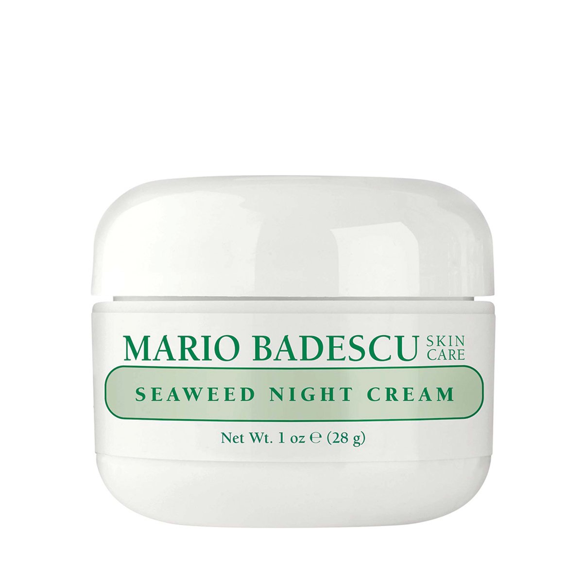 70411_0 Weiße Dose mit grüner Aufschrift "Mario Badescu Seaweed Night Cream", 28g.