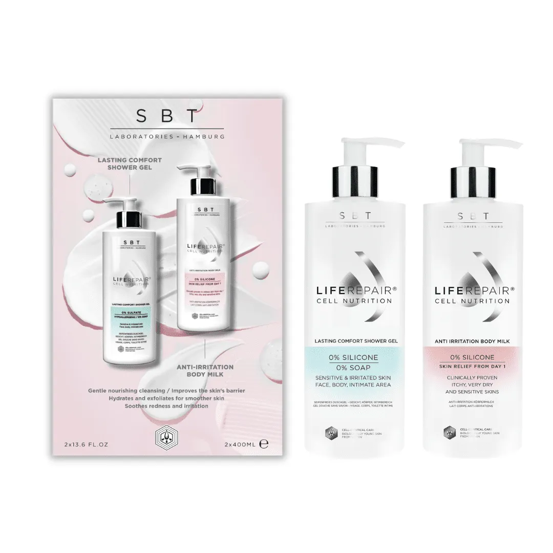 Duo Pack Gel Douche Nutrition Cellulaire & Lait Corporel Anti-Irritation
