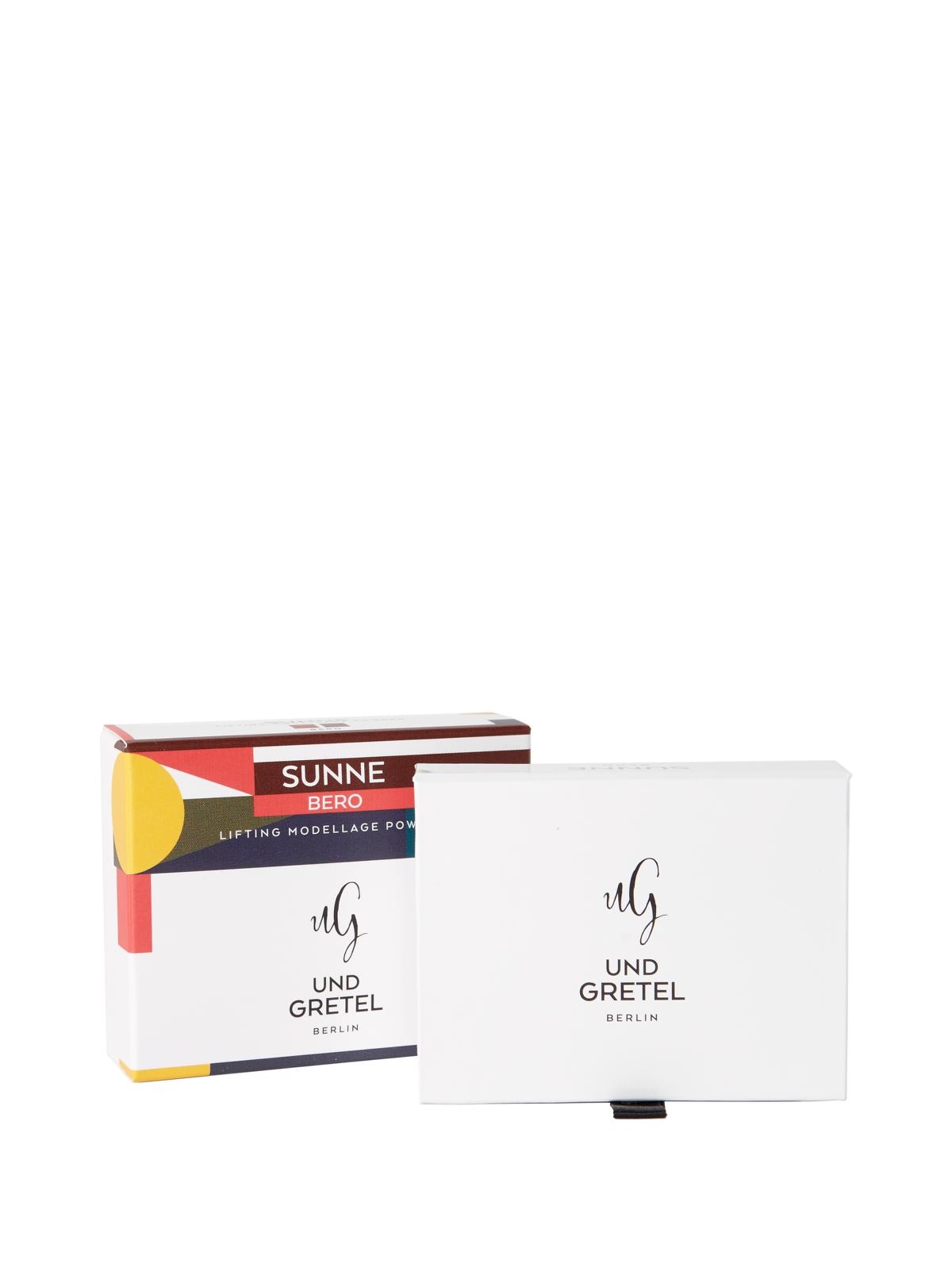 Zwei Kosmetikverpackungen von 'Und Gretel Berlin' mit der Aufschrift 'Sunne Bero Lifting Modellage Powder'.