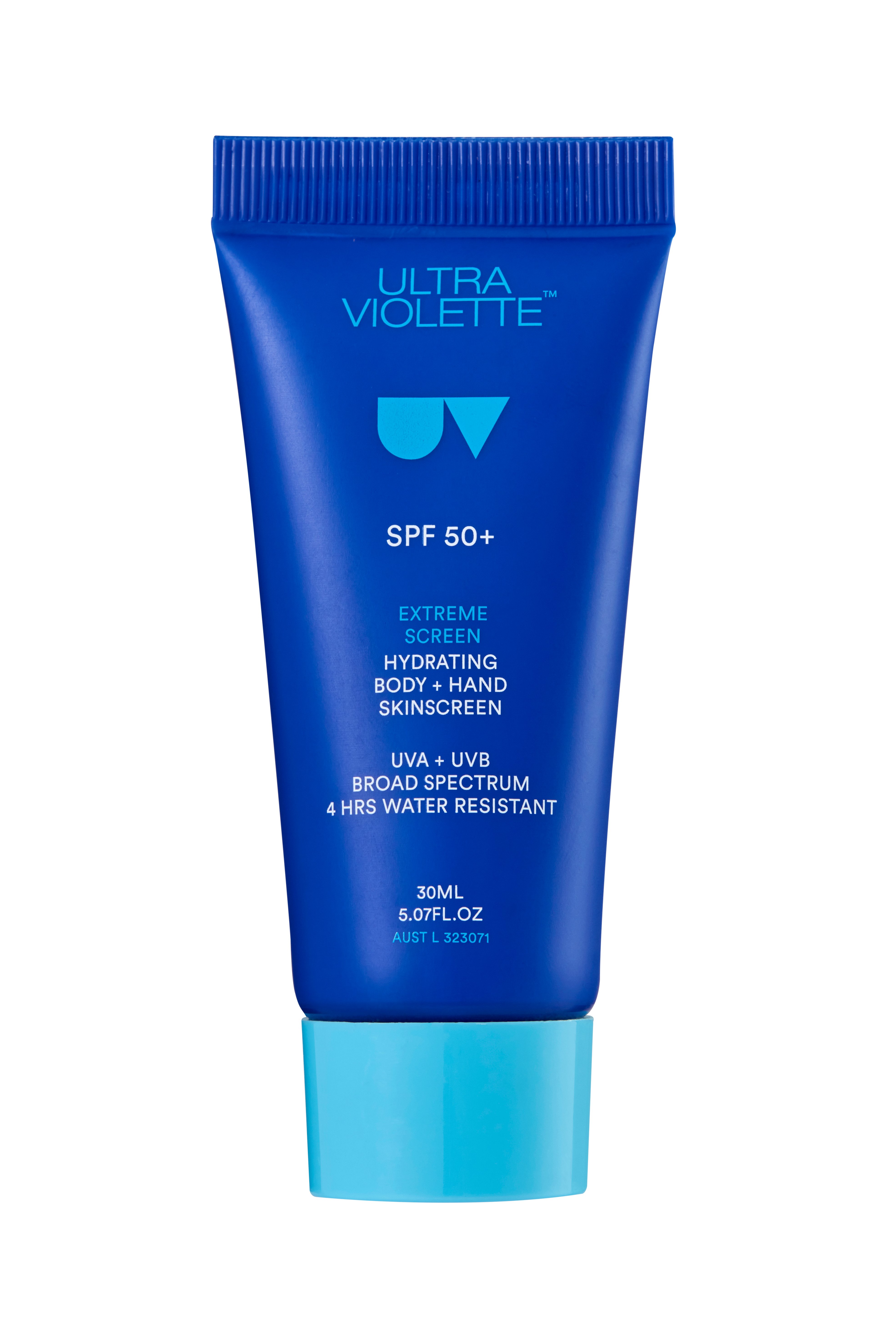 Extreme-Screen-30ml Blaues Ultra Violette Extreme Screen SPF 50+ Sonnenschutzmittel, 30ml Tube.