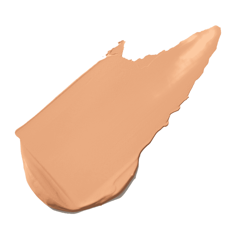 Nahaufnahme eines beigen Make-up-Swatches auf weißem Hintergrund.