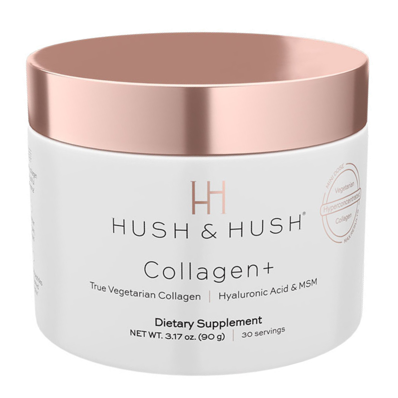HUSH-HUSH-COLLAGEN HUSH & HUSH Collagen+ Nahrungsergänzungsmittel, 90g Dose, 30 Portionen, vegetarisches Kollagen, Hyaluronsäure und MSM.