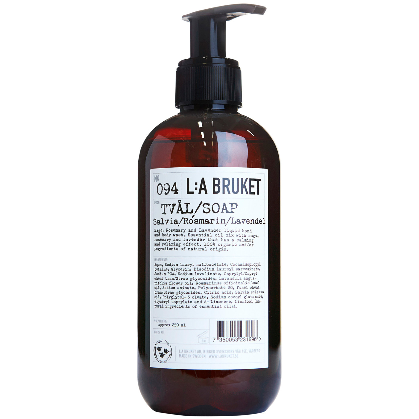 L:A BRUKET No. 094 Hand & Body Wash Sage/Rosemary/Lavender format voyage
