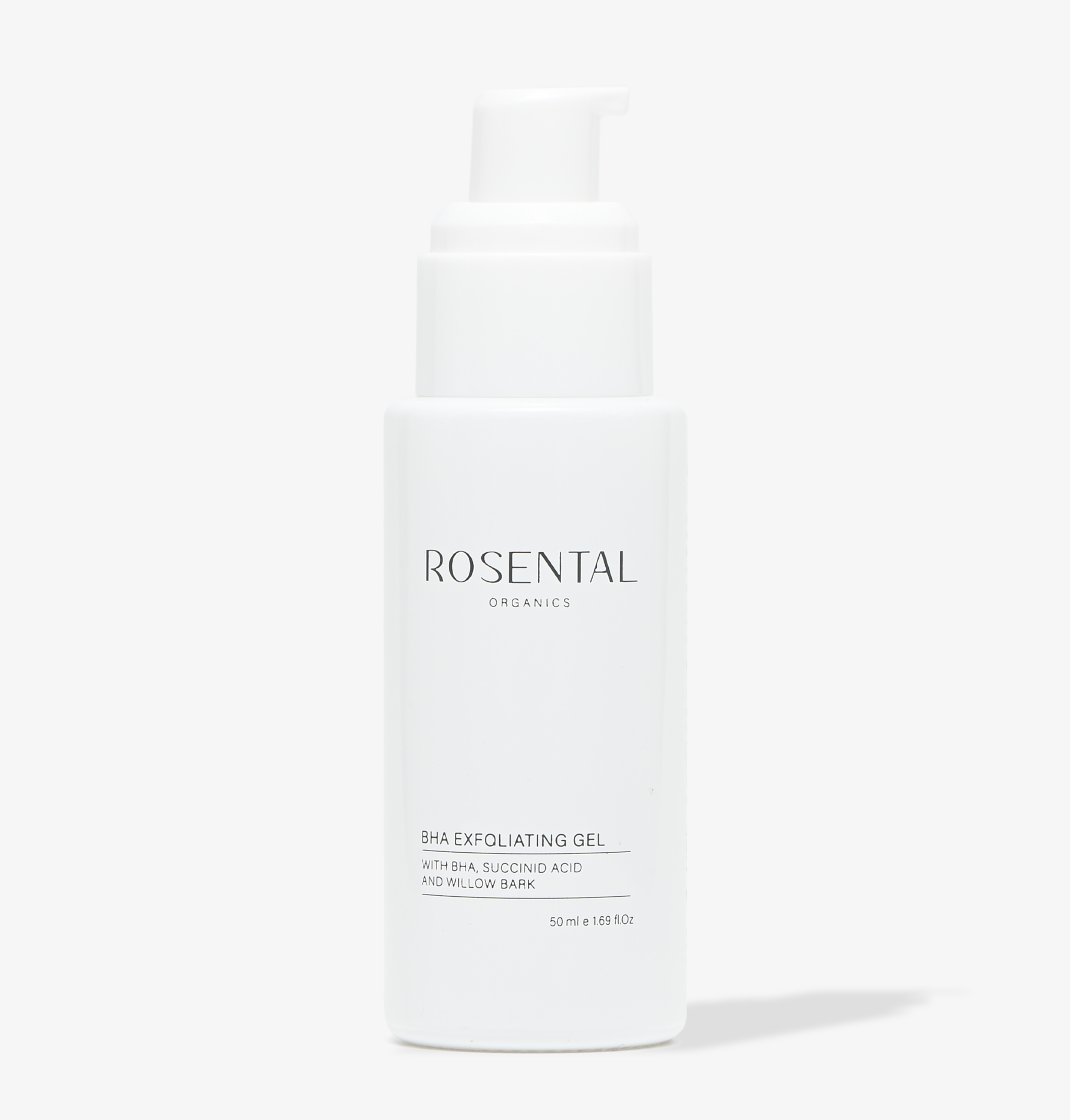 Flasche Rosental Organics BHA Exfoliating Gel, 50 ml, weißer Hintergrund.