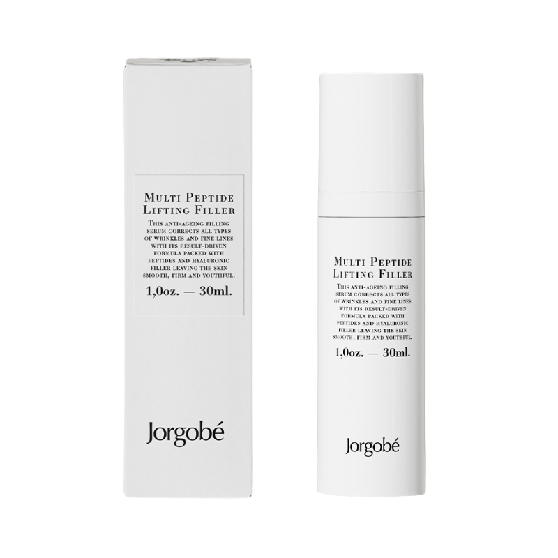 Jorgobé Multi Peptide Lifting Filler, 30ml, Anti-Aging-Serum in weißer Flasche und Verpackung.