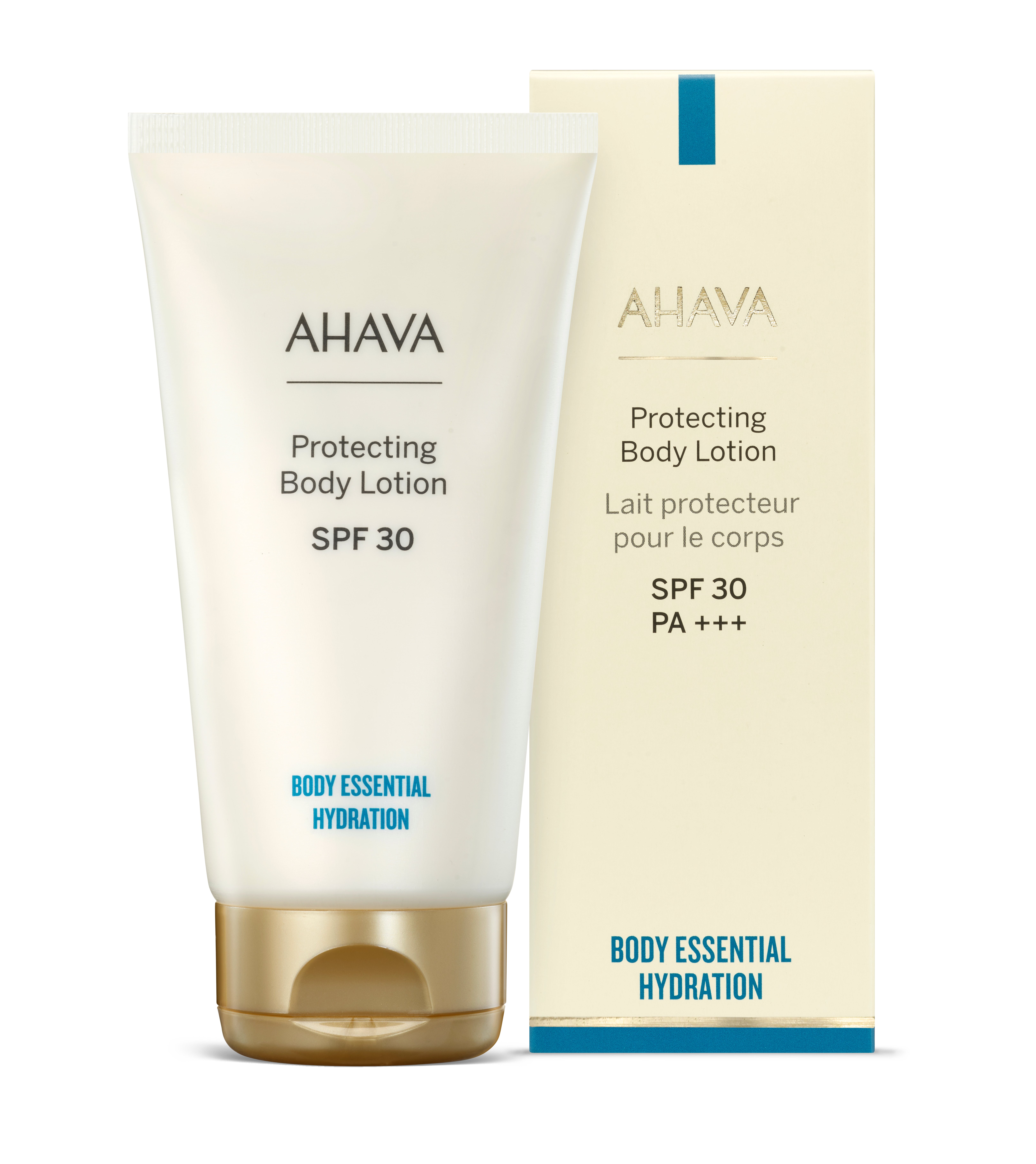 0697045162987 AHAVA Protecting Body Lotion SPF 30, Tube und Verpackung, Body Essential Hydration.