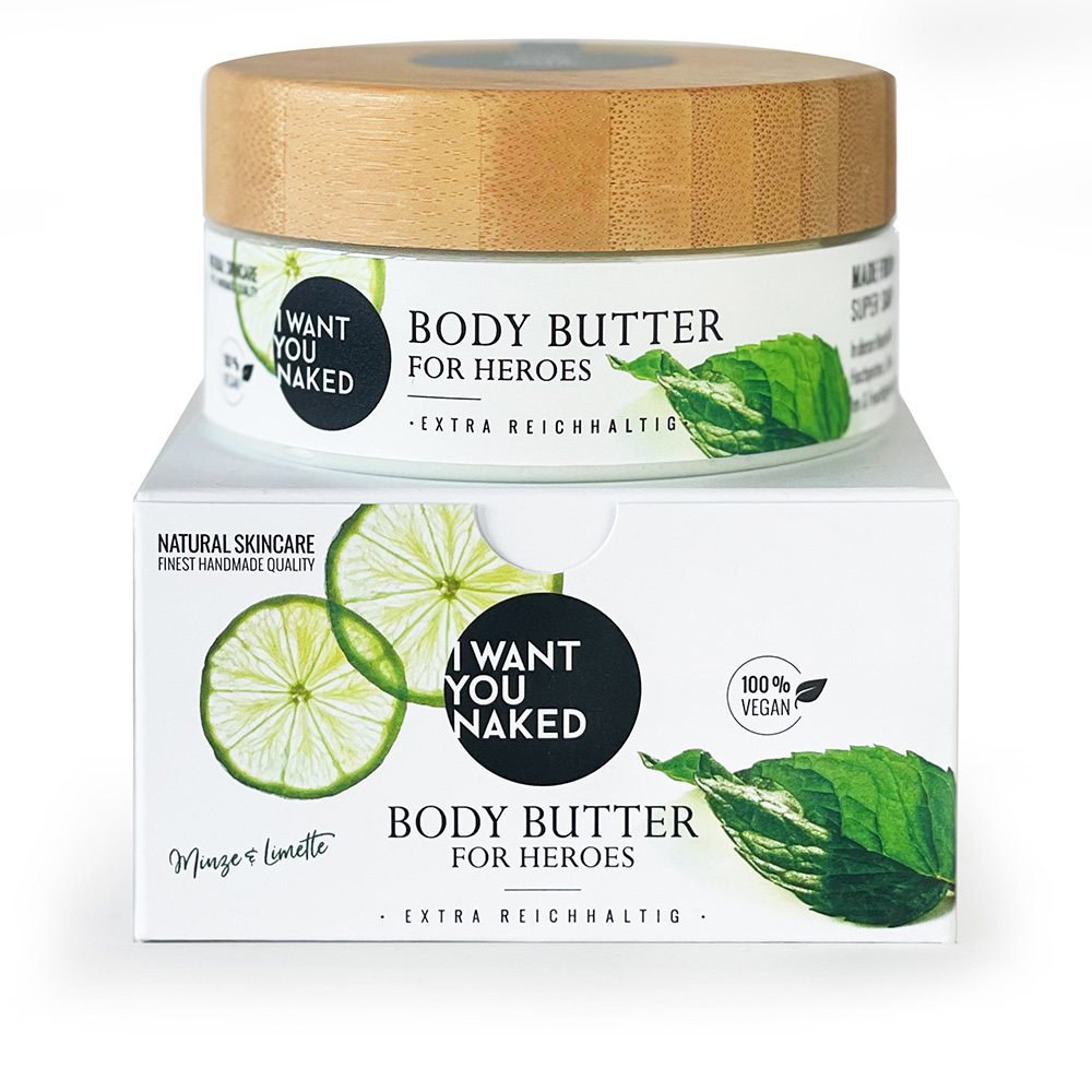 I WANT YOU NAKED Body Butter für Männer, Mango & Limette, 100% vegan, nachhaltige Verpackung, 150 ml.