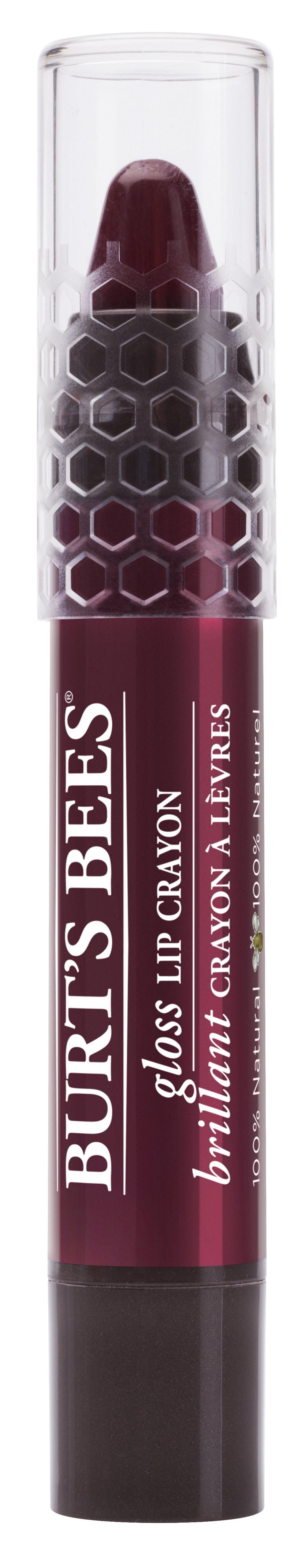 Burt's Bees Lippenstift in dunklem Rot, in einer transparenten Verpackung mit Wabenmuster.