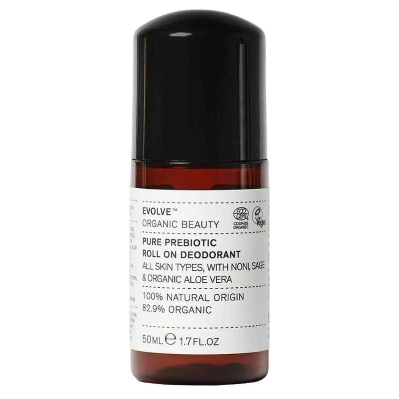 EVOLVE Organic Beauty Probiotic Deo Roll-on, 50ml, für alle Hauttypen, mit Noni, Salbei und Aloe Vera, 82,9% Bio.