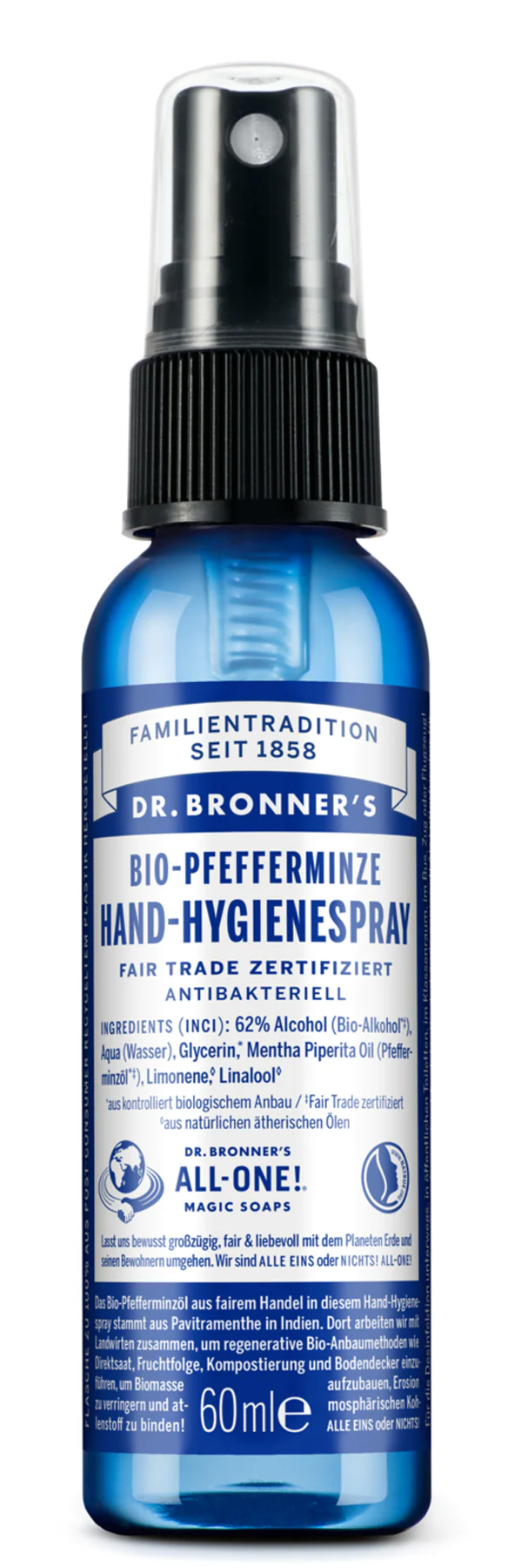 Spray d'hygiène des mains bio à la menthe poivrée