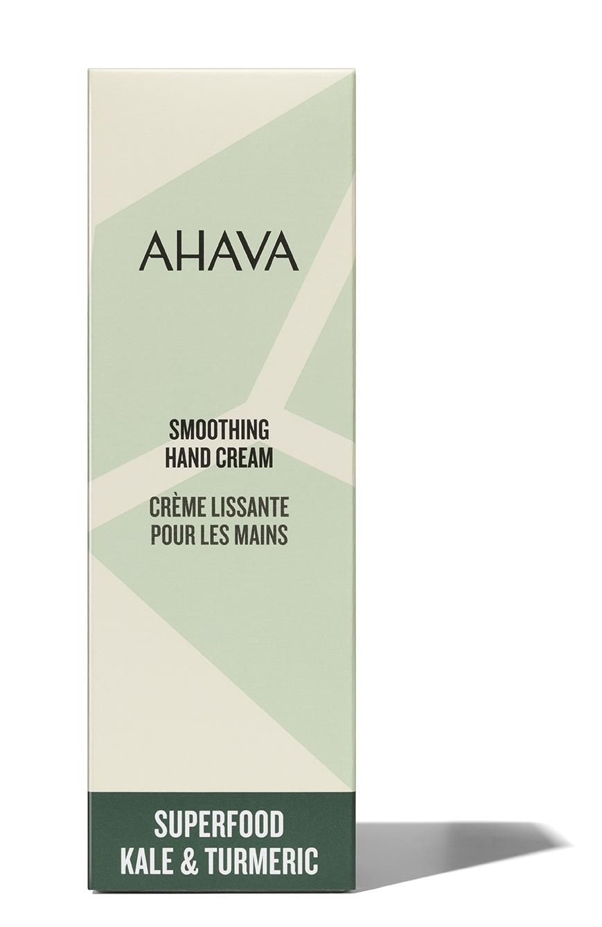 AHAVA Smoothing Hand Cream Verpackung, Superfood Kale & Turmeric, 100 ml.