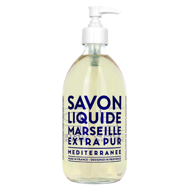 Flasche flüssige Marseille-Seife, 495 ml, mediterranes Meer, hergestellt in Frankreich.