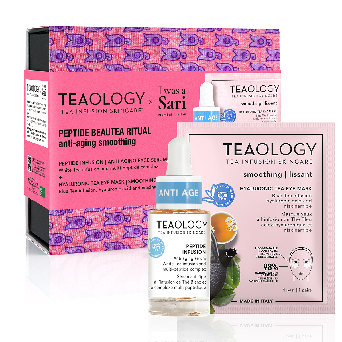 TEAOLOGY Peptide Beauty Ritual Set: Anti-Aging Serum und Hyaluronic Tea Eye Mask für glatte Haut.
