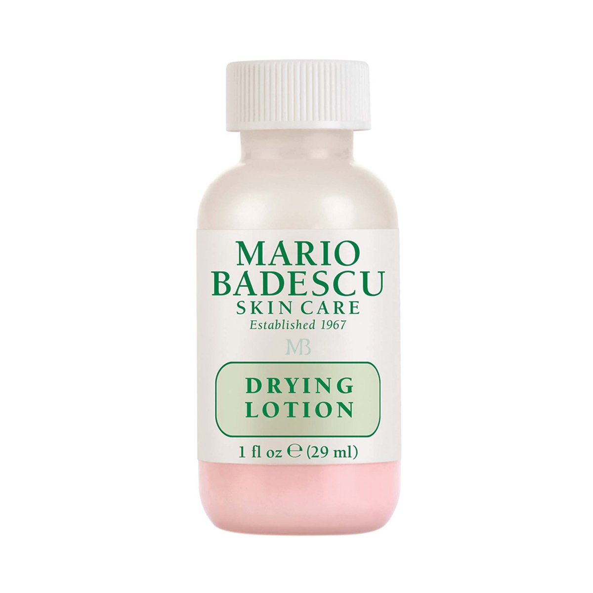 13429_0 Flasche Mario Badescu Drying Lotion, 29 ml, weiße Kappe, rosa Flüssigkeit.
