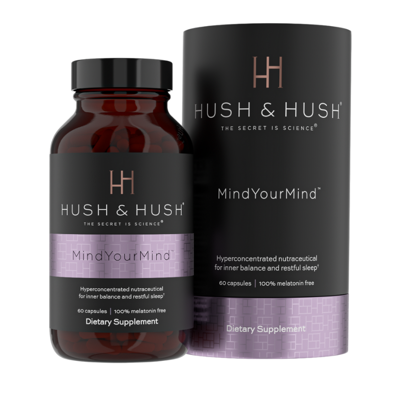 HUSH & HUSH MindYourMind Nahrungsergänzungsmittel, 60 Kapseln, für innere Balance und erholsamen Schlaf, 100% melatoninfrei.