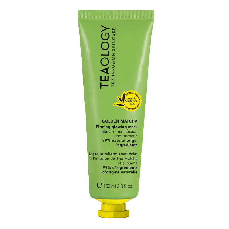 TEAOLOGY GOLDEN MATCHA Firming Glowing Mask, 100 ml Tube, grün, mit Matcha Tee und Kurkuma, 99% natürliche Inhaltsstoffe.