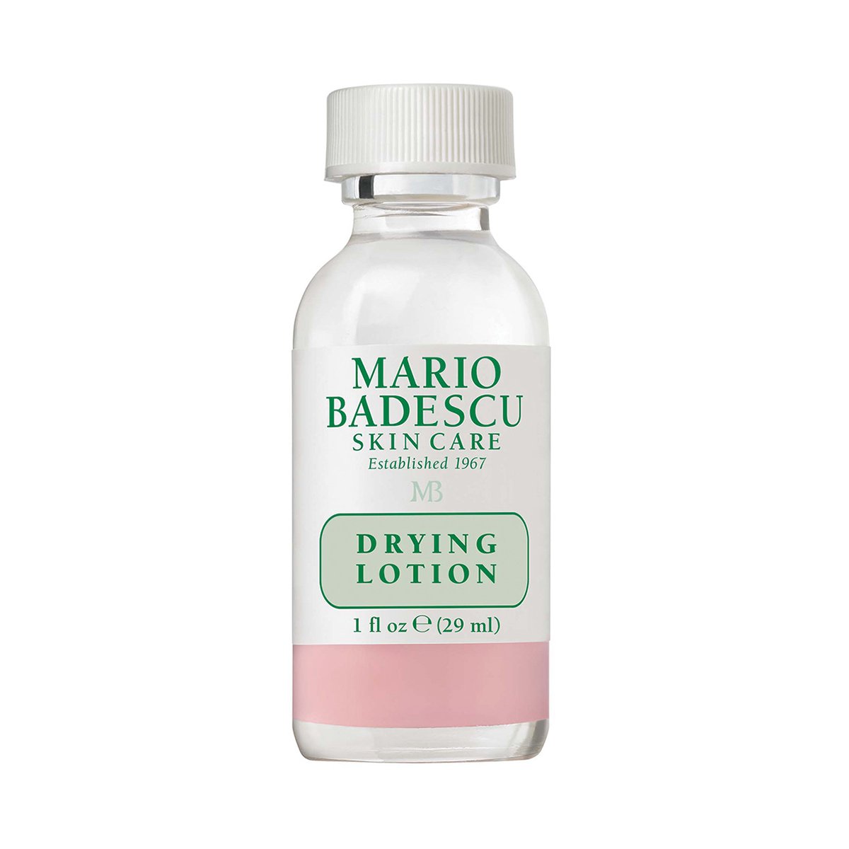 13408_0 Flasche Mario Badescu Drying Lotion, 29 ml, mit weißem Etikett und rosa Flüssigkeit.