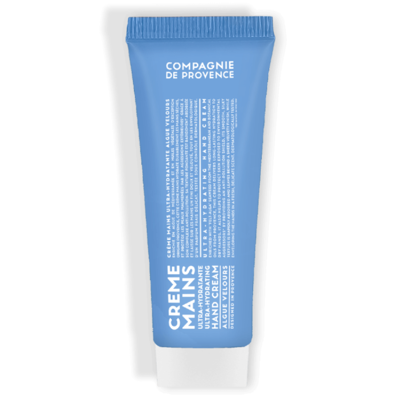 ULTRA-HYDRATING-HAND-CREAM-75ML-SEAWEED Blau-weiße Tube der Ultra Hydrating Hand Cream von Compagnie de Provence, 75 ml, mit Algenextrakt.