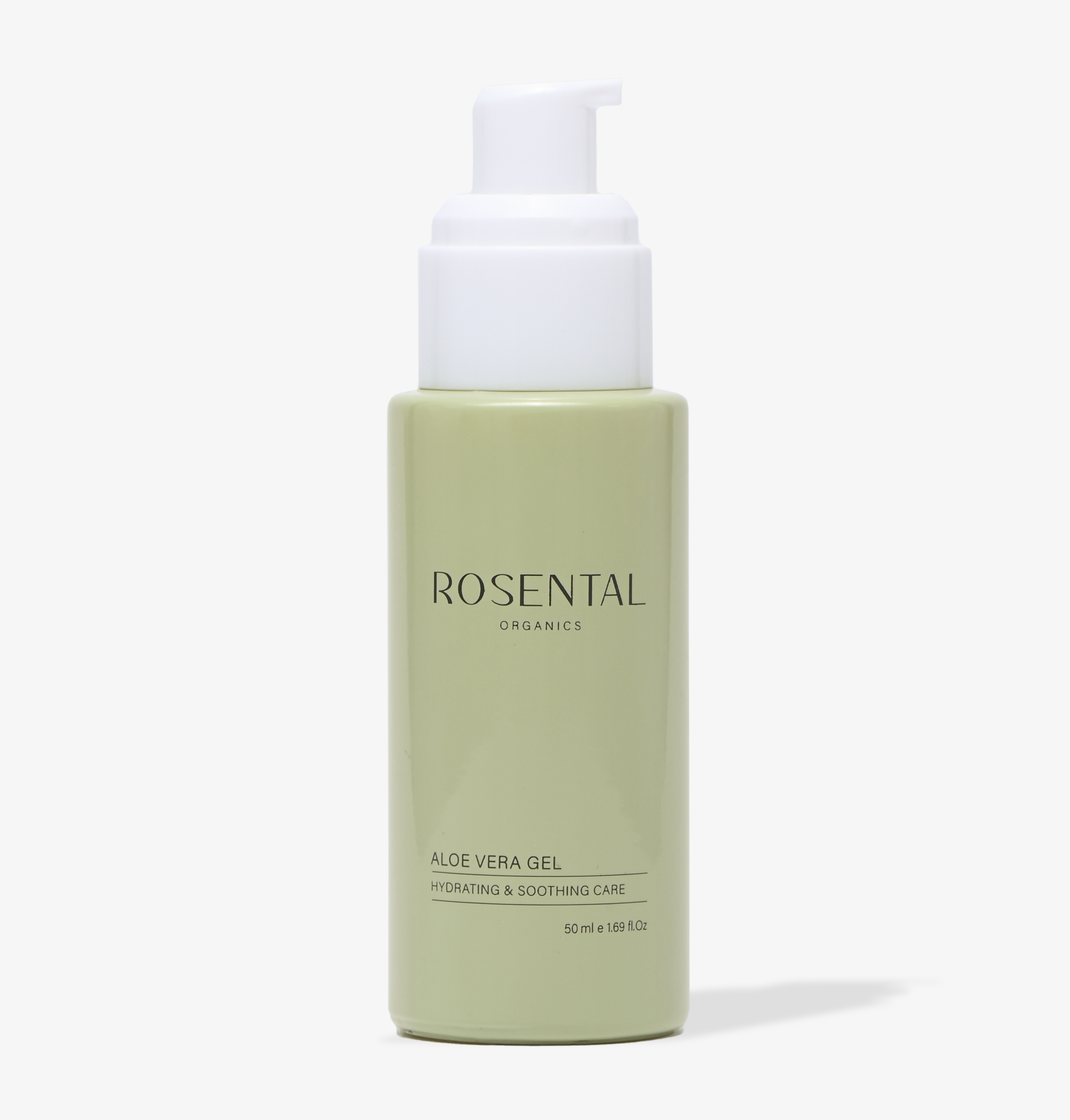 Flasche Rosental Organics Aloe Vera Gel, 50 ml, feuchtigkeitsspendend und beruhigend.