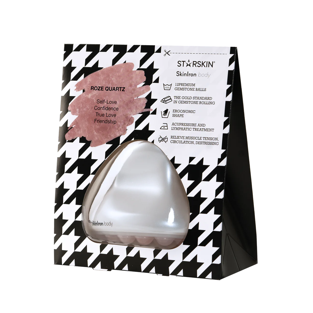Produktbild des Starskin SkinIron Body mit Verpackung, die Eigenschaften wie Selbstliebe, Vertrauen und Freundschaft hervorhebt.