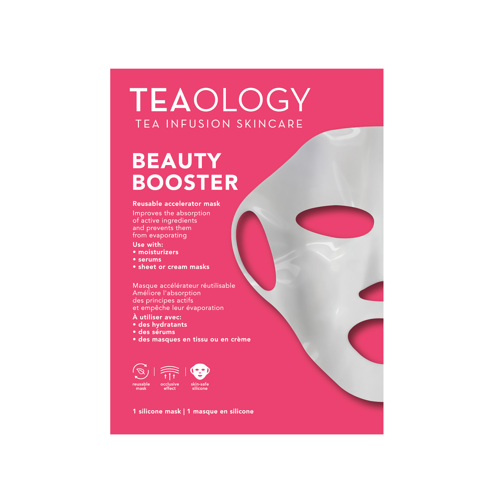 8050148500940_1-T50094-Beauty-Booster Tealogy Beauty Booster: Wiederverwendbare Silikonmaske zur Verbesserung der Hautpflegeabsorption. 1 Silikonmaske.