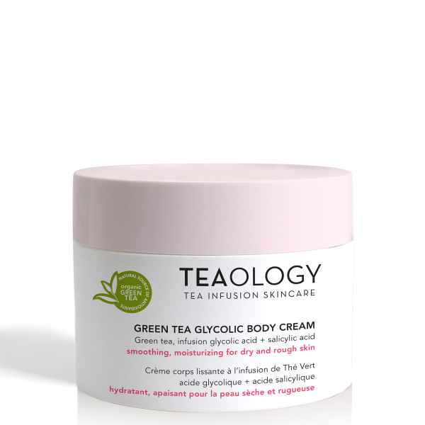 TEAOLOGY Green Tea Glycolic Body Cream, feuchtigkeitsspendend, glättend, für trockene und raue Haut, 300 ml.