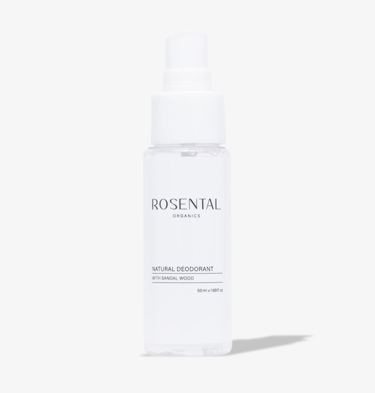 Flasche Rosental Organics Natural Deodorant mit Sandelholz, 50 ml, auf weißem Hintergrund.